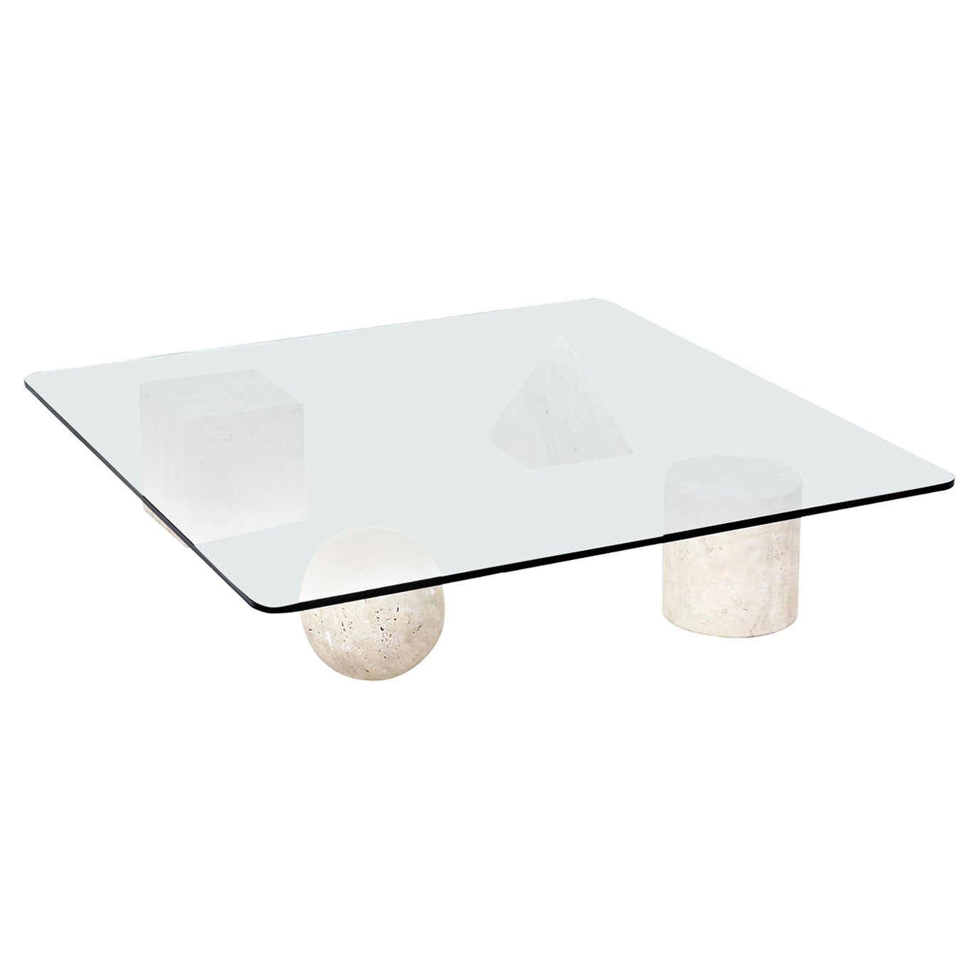 Massimo & Lella Vignelli "Metafora" Italian Travertine Stone Coffee Table 