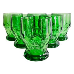 Retro 1960s Green Glass Tumblers, Set of 6