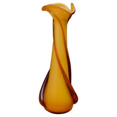 Handblown Italian Yellow Gradient Vase with Spiral Accents 1960s