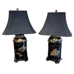 Pair of Vintage English Paper Mache' Tea Can Lamps