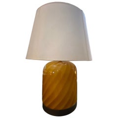 1980s Tommaso Barbi Mid-Century Modern Brass and Murano Glass Table Lamp