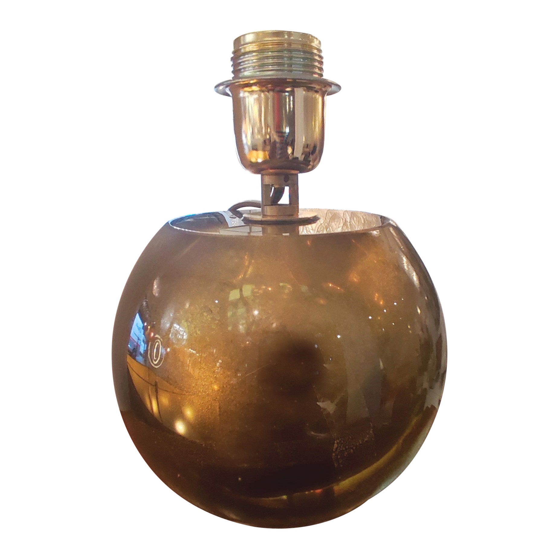 Lampe de bureau ronde en verre de Murano fumé et doré par Alberto Dona