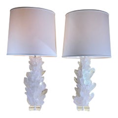 Pair of White Quartz Crystal Table Lamps by Joseph Malekan