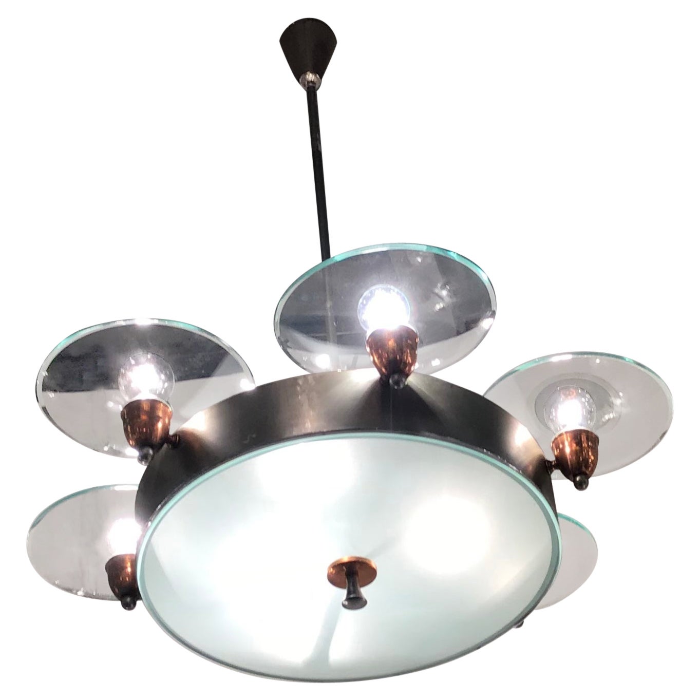 Pietro Chiesa Fontana Arte Chandelier Glass Copper Crome 1950 Italy For Sale