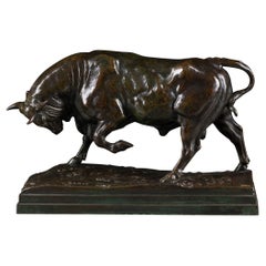 A-L. Barye : "Taureau chargeant" fonte Barbedienne cachet Or/ "Charging bull"  