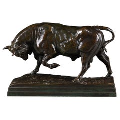 A-L. Barye : "Taureau chargeant" fonte Barbedienne cachet Or/ "Charging bull"