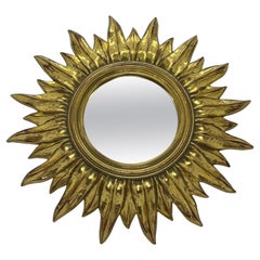 Petit miroir en résine dorée en forme d'étoile de soleil, Belgique, vers 1970