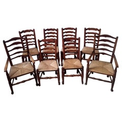 Set of 8 Ladder-Back Elm Dining Chairs Comprising of 2 Armchairs and 6 Chairs