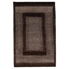 Tapis moderne en laine persane Shouli Gabbeh gris et marron fait à la main