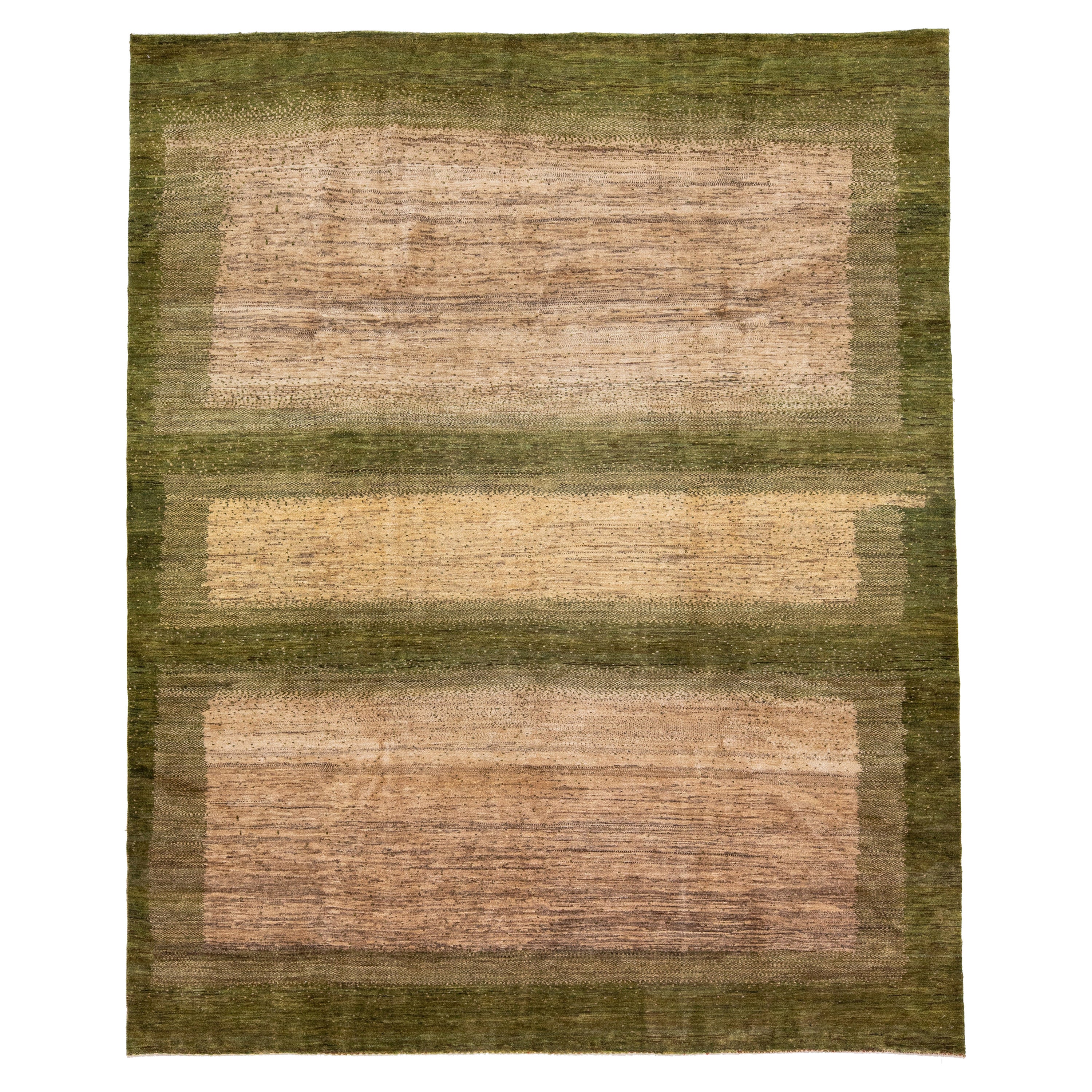 Angela Adams Woodland, Forest Floor, Green Rug, 100 Wool, Handcrafted, Modern For Sale at