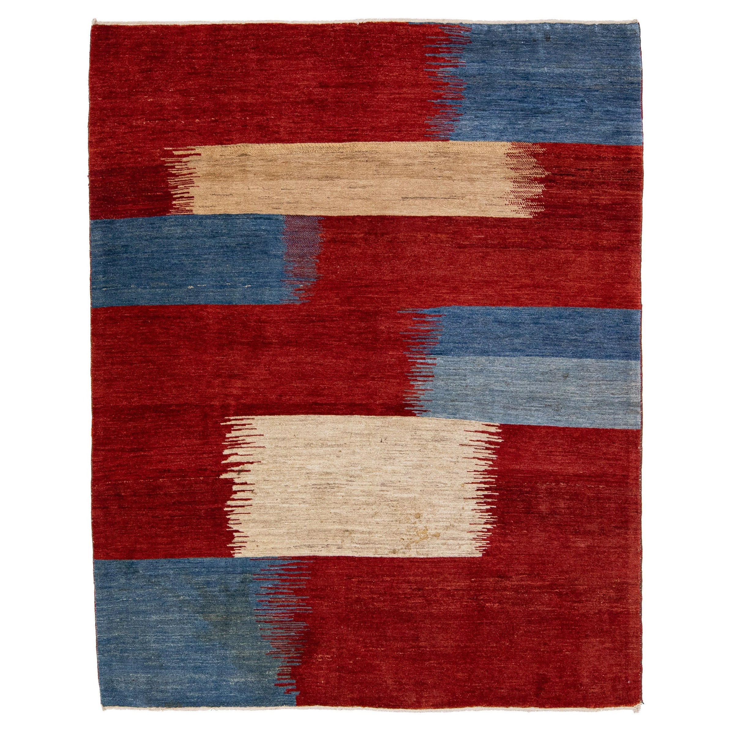 Tapis moderne en laine persane rouge Shouli Gabbeh fait à la main avec motif abstrait