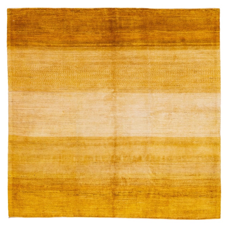 Modern Persian Gabbeh Handmade Square Wool Rug with Goldenrod Motif For ...