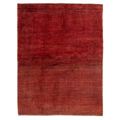Tapis persan moderne Gabbeh rouge en laine minimaliste fait à la main
