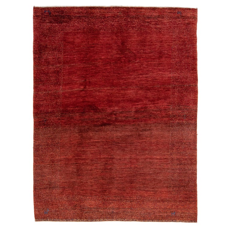 Red Modern Persian Gabbeh Handmade Minimalist Wool Rug For Sale at 1stDibs