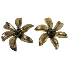 Vintage Set of 2 Golden Florentine Flower Shape Flushmounts by Willy Daro for Massive