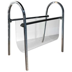 Chrome and Lucite Magazine Rack, Early 1970s