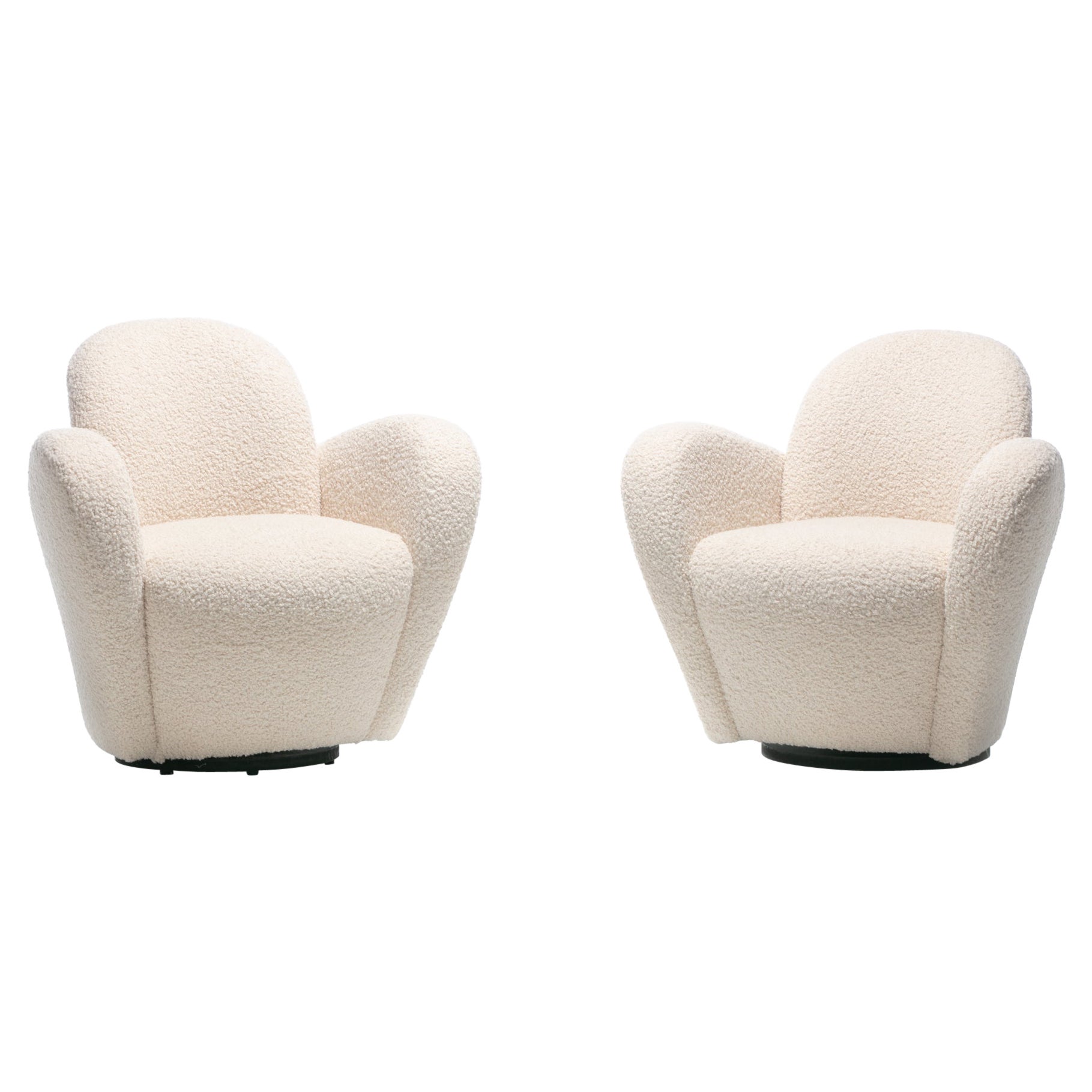 Pair of Michael Wolk Swivel Lounge Chairs in Ivory Bouclé