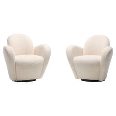 Pair of Michael Wolk Swivel Lounge Chairs in Ivory Bouclé
