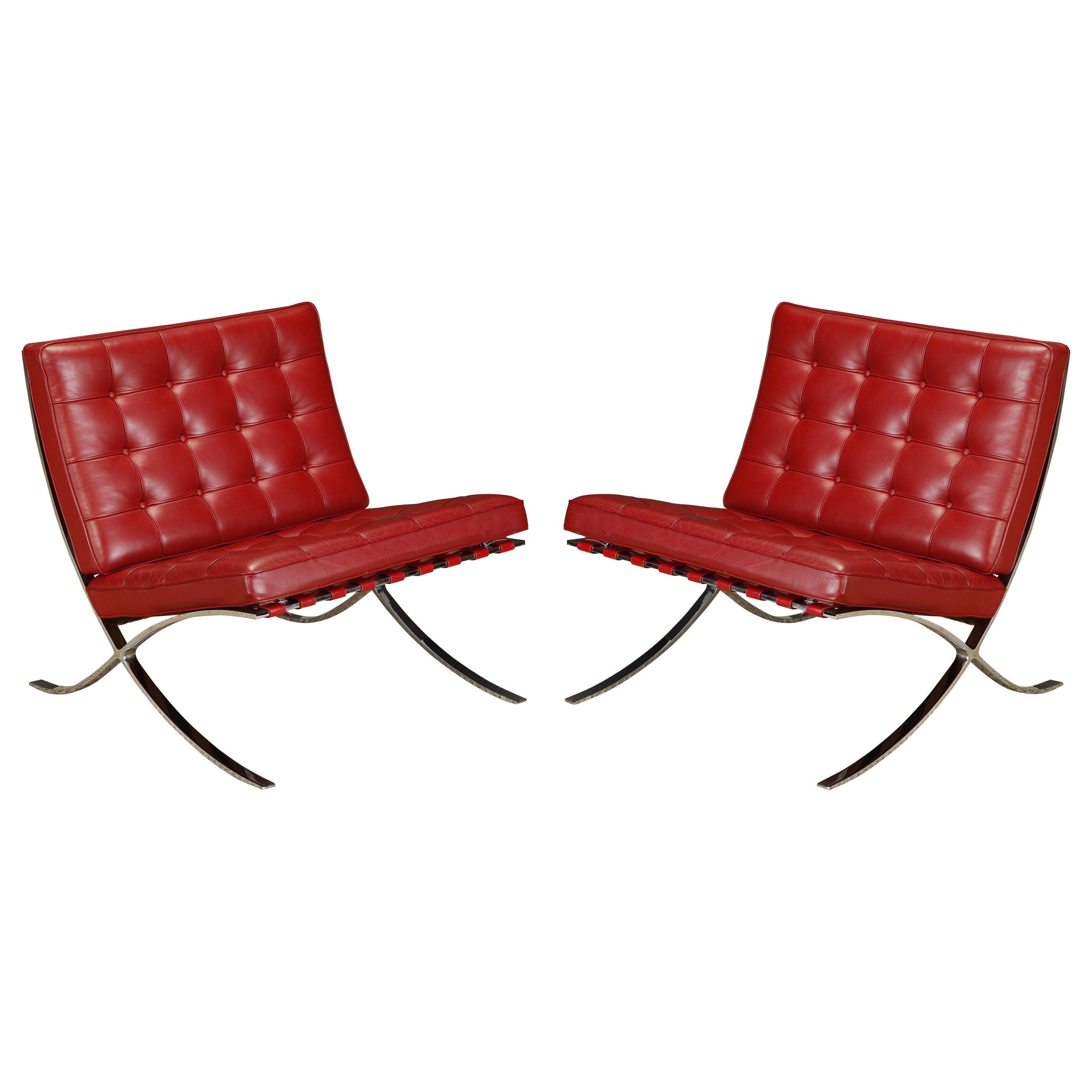 Pair of Barcelona Lounge Chairs by Mies van der Rohe for Knoll Studios, Signed