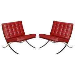 Used Pair of Barcelona Lounge Chairs by Mies van der Rohe for Knoll Studios, Signed