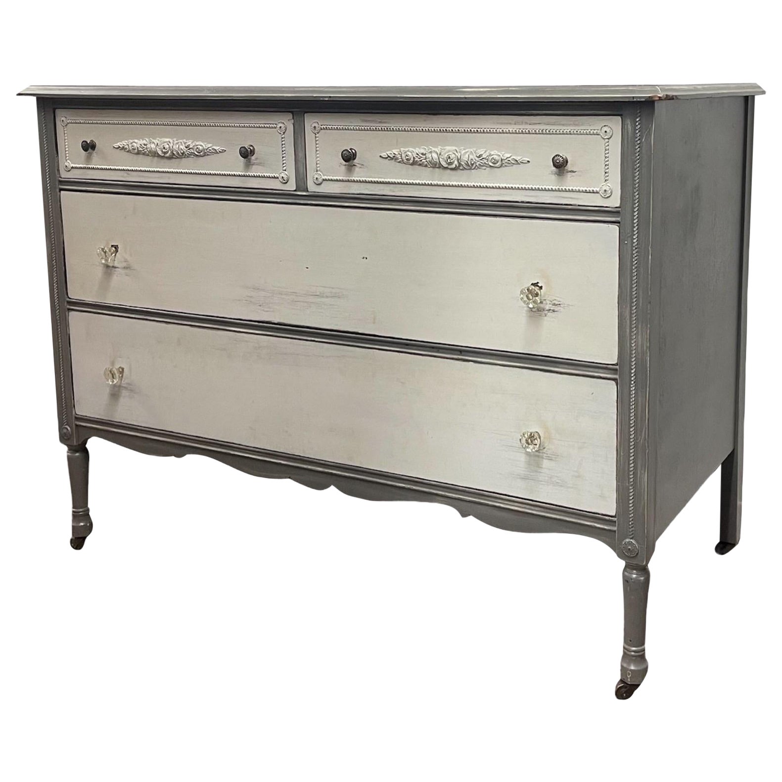 Antique Style Dresser Dovetail Drawers on Casters For Sale