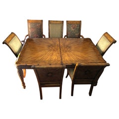 Vintage Schnadig William IV Dining Room Set 8 Chairs Burl Wood Table with 2 Leaves