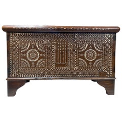 Beautiful Moorish Syrian or Asian Inlaid Inlay Wood Box Storage Chest Trunk