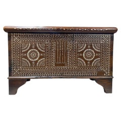 Vintage Beautiful Moorish Syrian or Asian Inlaid Inlay Wood Box Storage Chest Trunk