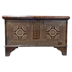 Used Beautiful Moorish Syrian or Asian Inlaid Inlay Wood Box Storage Chest Trunk