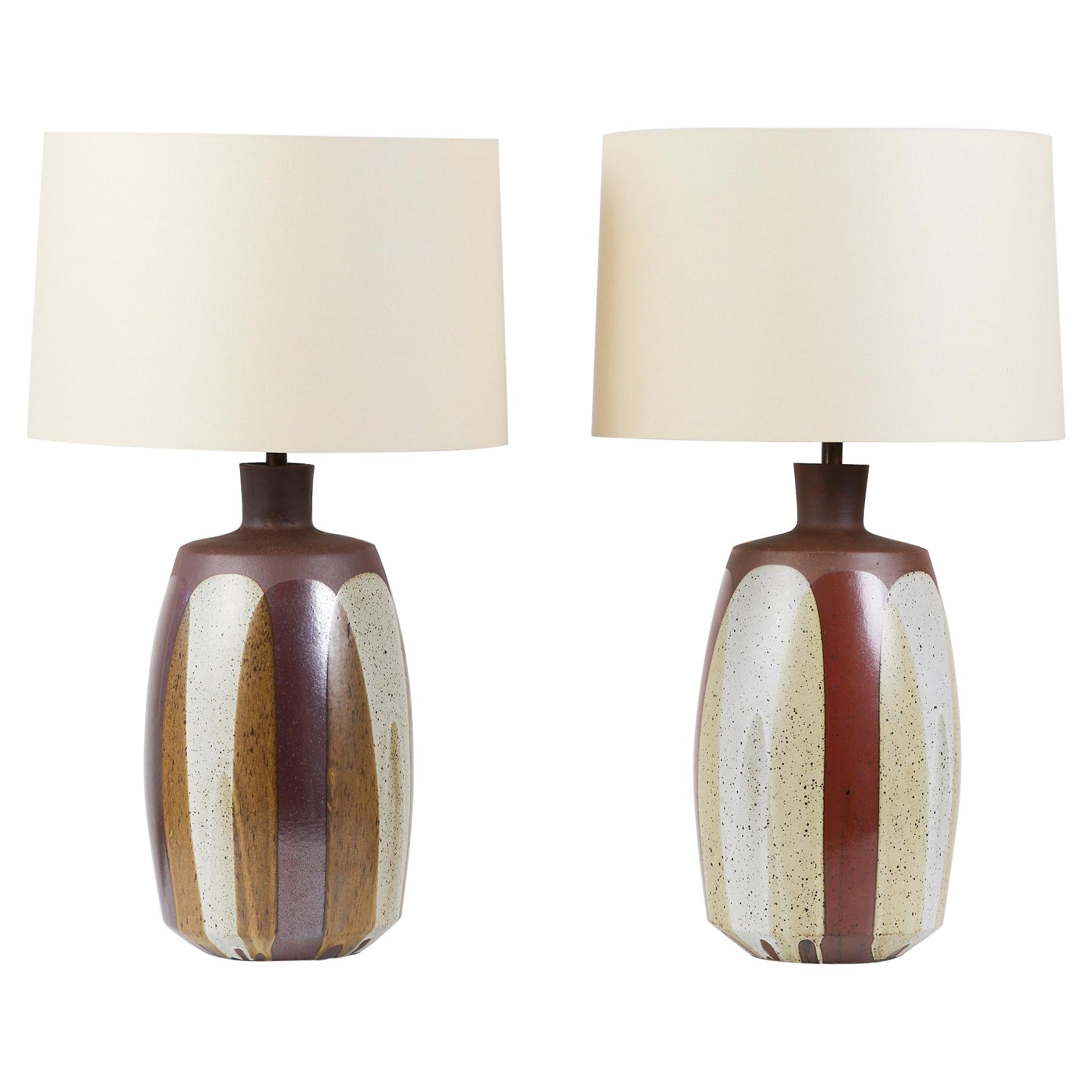 Pair of David Cressey Stoneware Flame Glaze Lamps For Sale