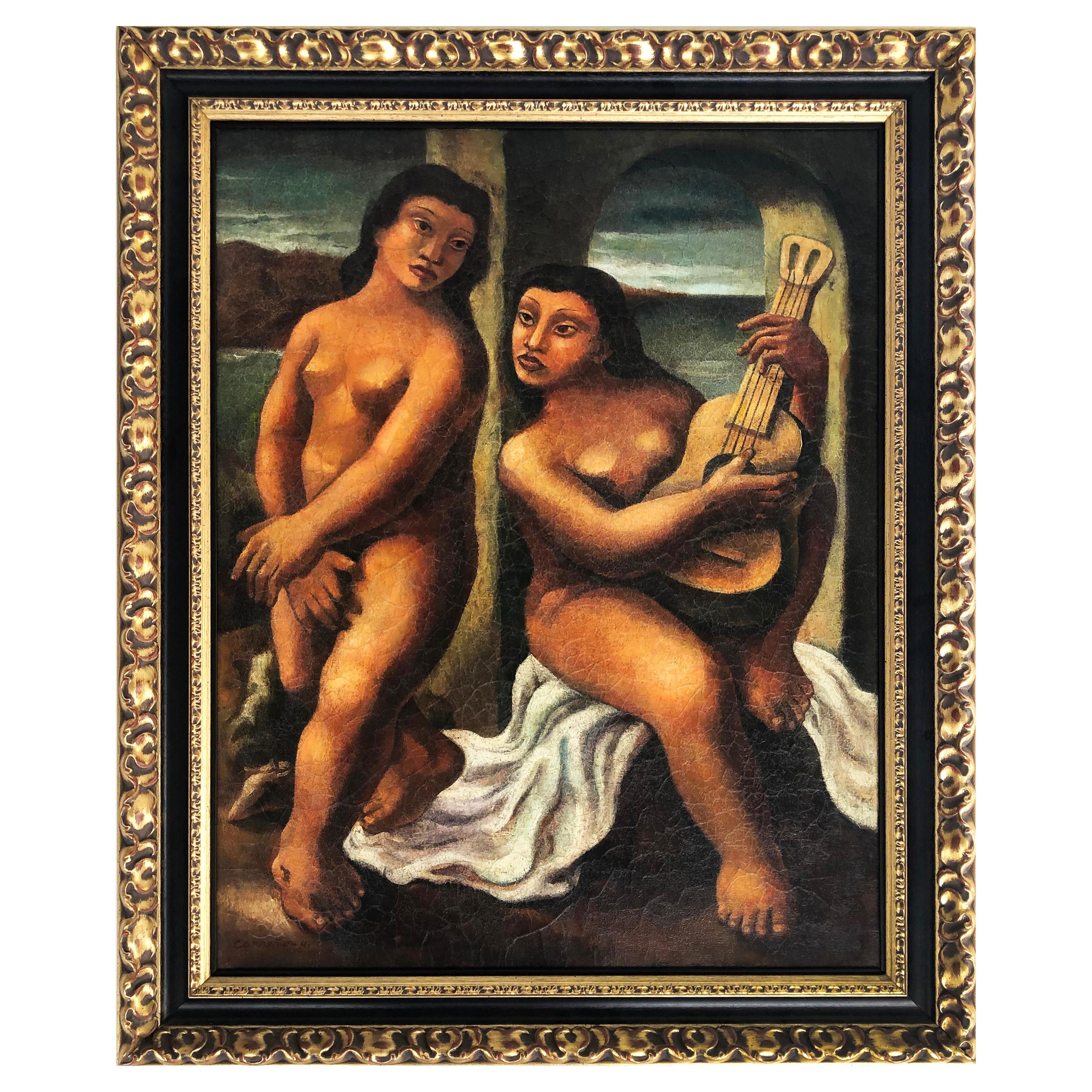Mario Carreño "Serenade" Oil Painting on Canvas, Cuba 1941, Signed For Sale