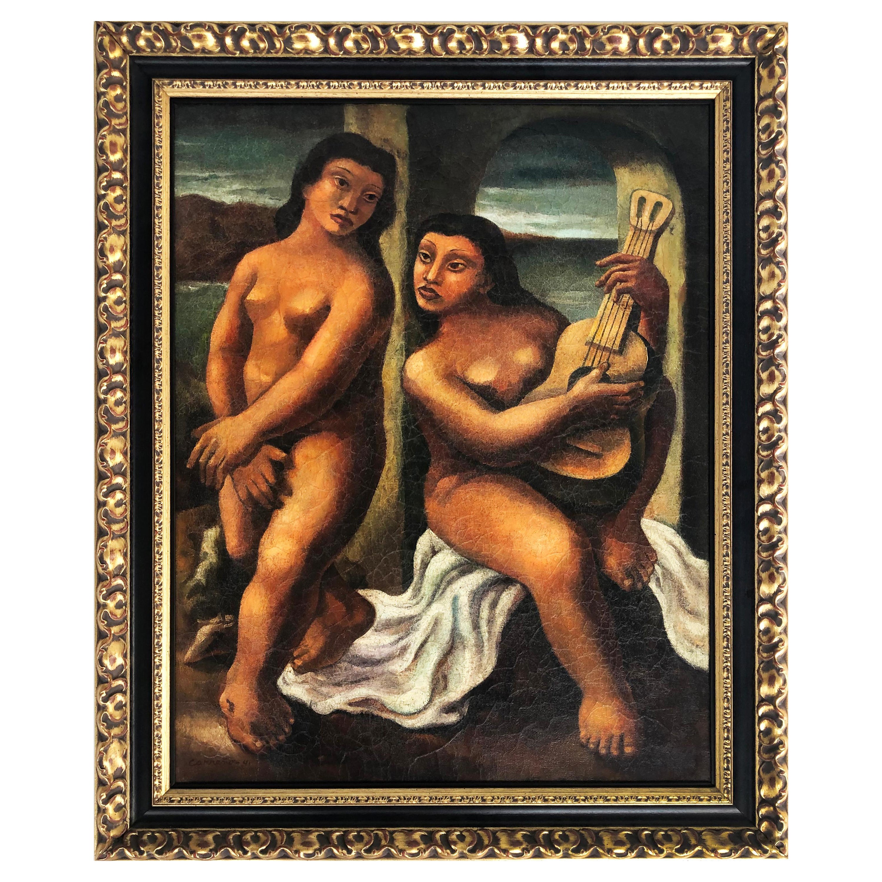  Mario Carreño "Serenade" Oil Painting on Canvas, Cuba 1941, Signed