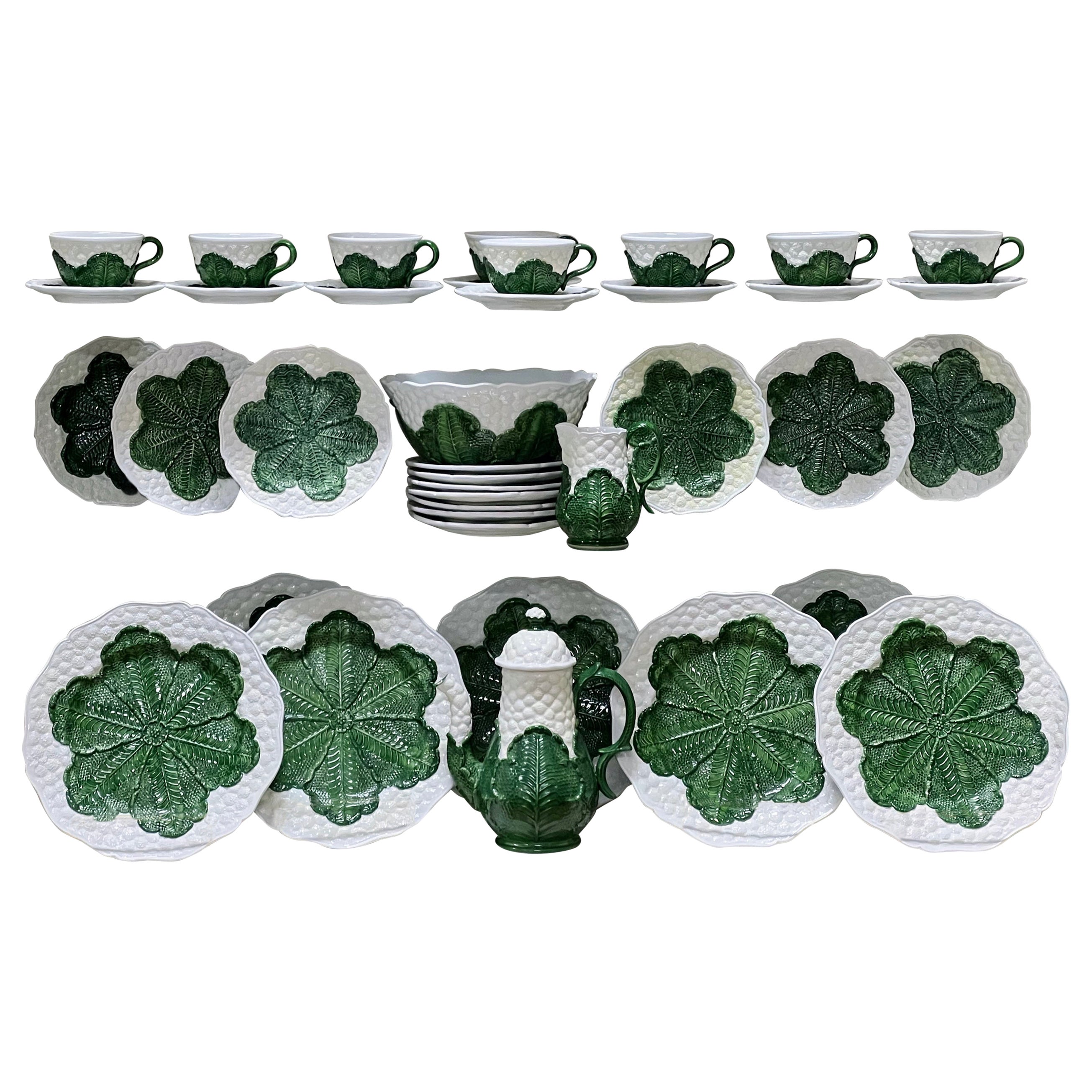 Italian Mottahedeh Cauliflower Majolica Cabbage Leaf Set - Plates, Pitcher , Bowl
