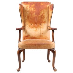 Wingback Chair in Patinated Leather, Danish Cabinetmaker, 1940s