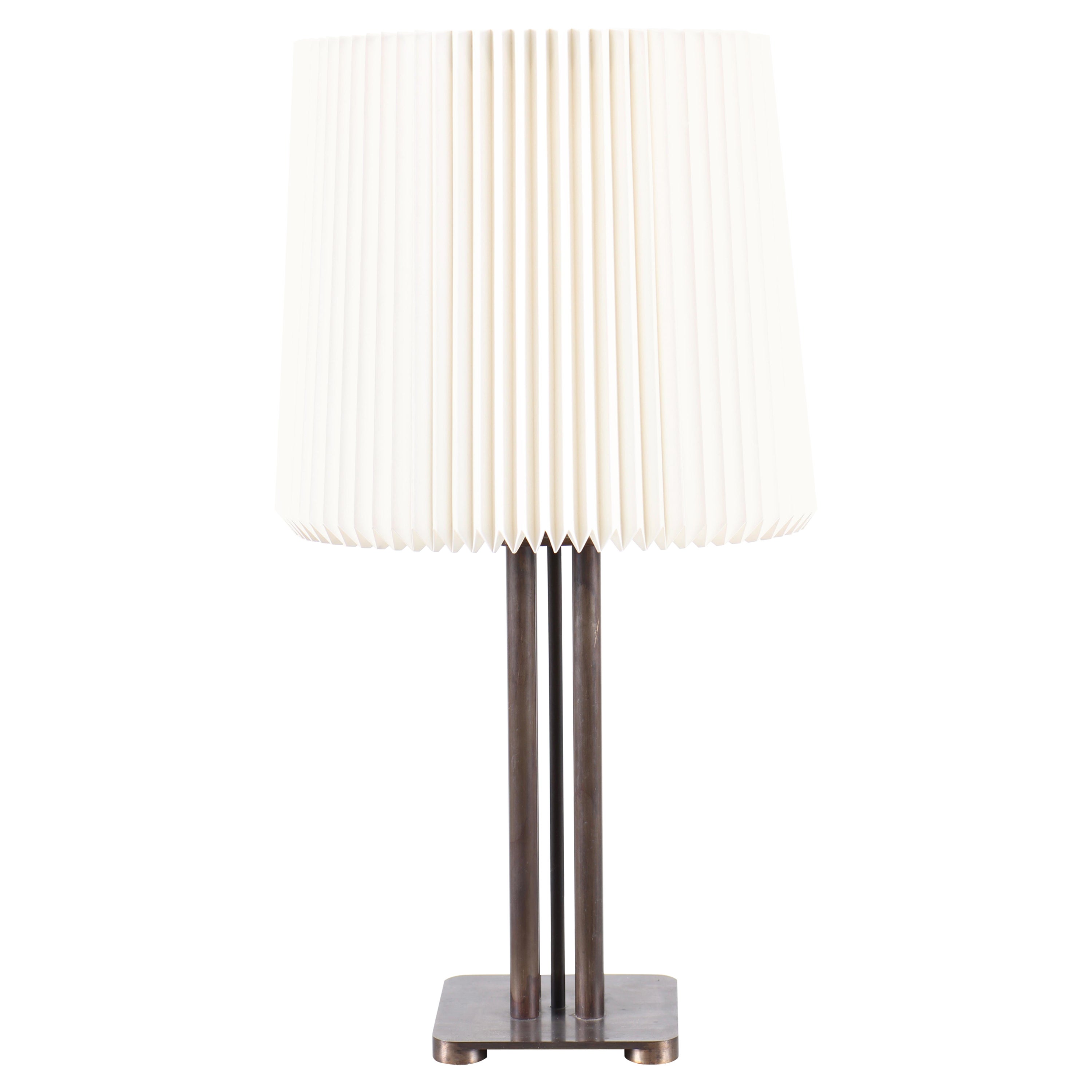Mid-Century Danish Table Lamp in Brass with Le Klint Shade, 1950s For Sale