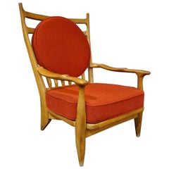 Edouard Armchair in Solid Oak, Guillerme and Chambron