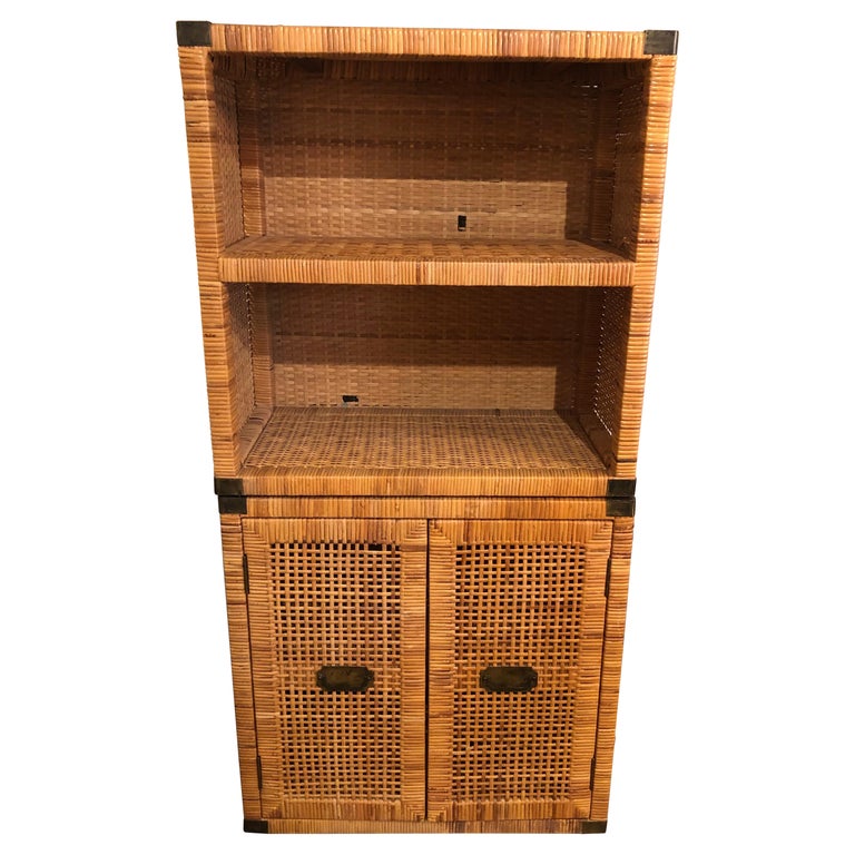 Organic Modern Rattan Two Piece Bookshelf For Sale at 1stDibs