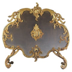 Antique French Brass Rococo Fire Screen