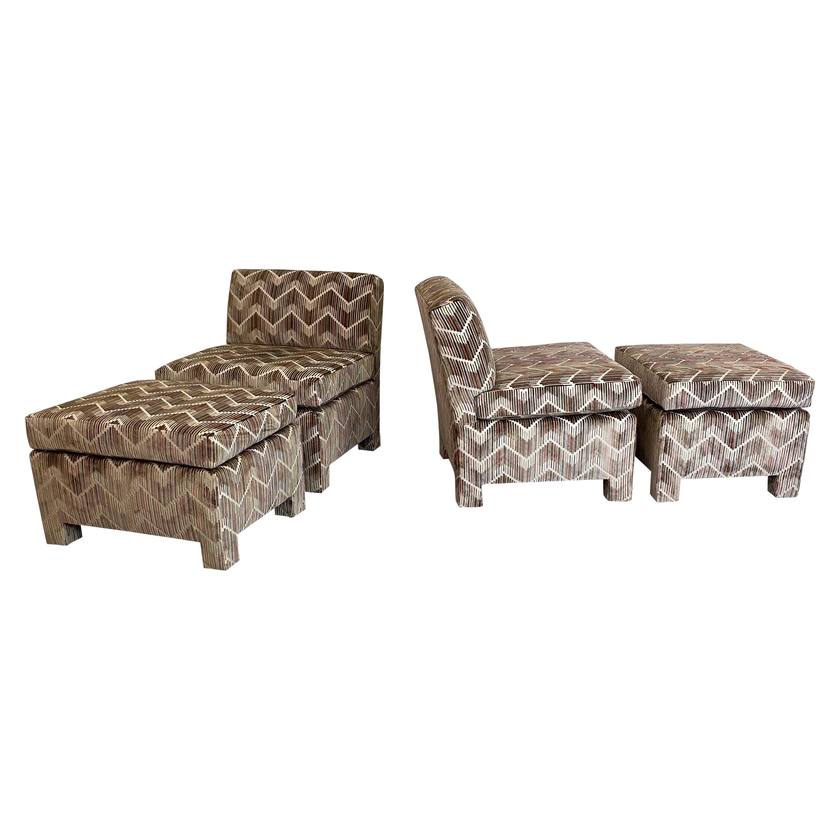 Parsons Chairs with Ottoman, a Pair