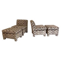 Parsons Chairs with Ottoman, a Pair
