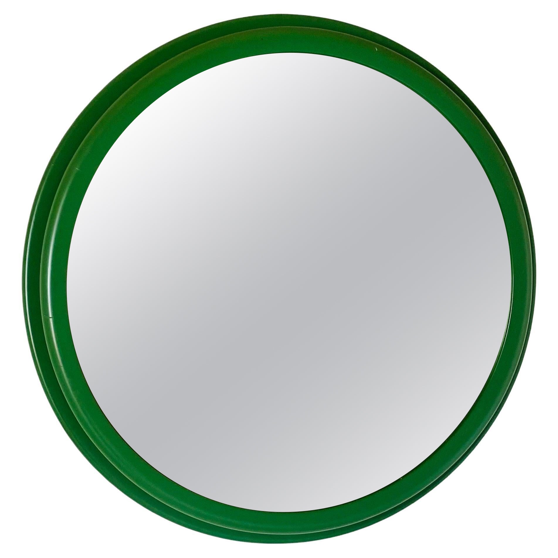 Vintage Green Round Wall Mirror, Italy 1960s