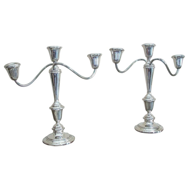 NEWPORT Pair of Sterling Silver Candelabra Weighted U.S.A. 20th