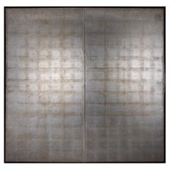 Antique Japanese Two Panel Screen: Plain Silver Leaf on Paper