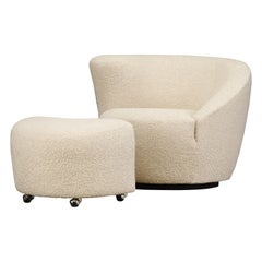 'Corkscrew' Chair & Ottoman by Vladimir Kagan for Directional in Bouclé, Signed