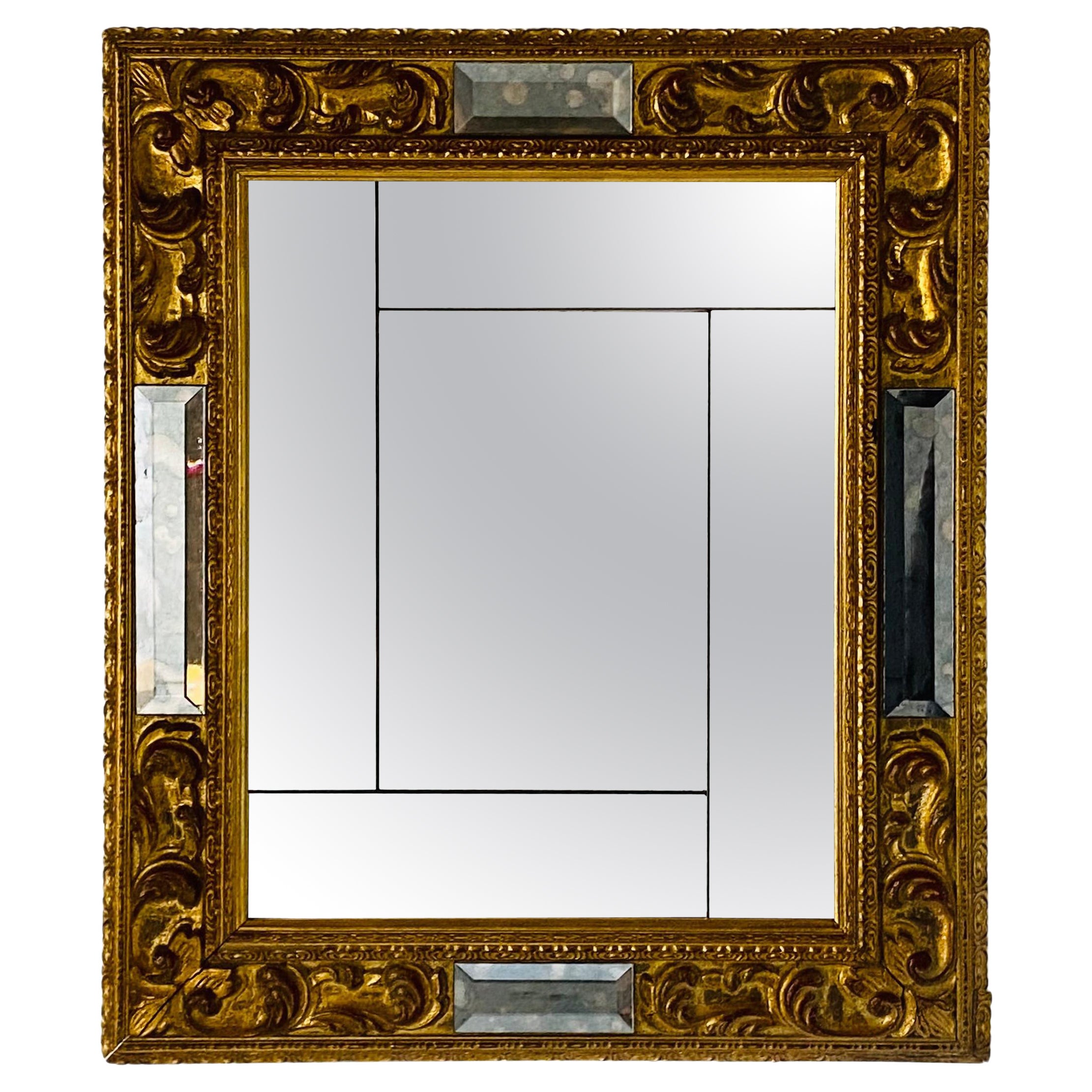 Midcentury Modern Golden Rectangular Wood Mirror, Italy 1950's For Sale