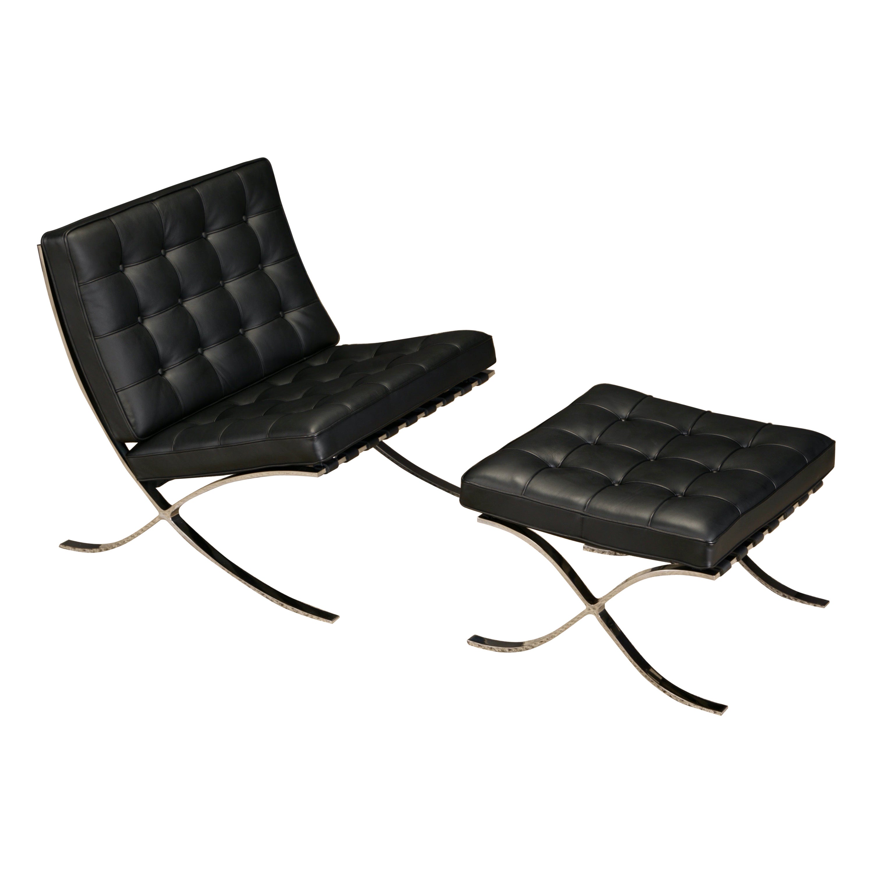 Barcelona Lounge Chair & Ottoman by Mies van der Rohe for Knoll Studios, Signed