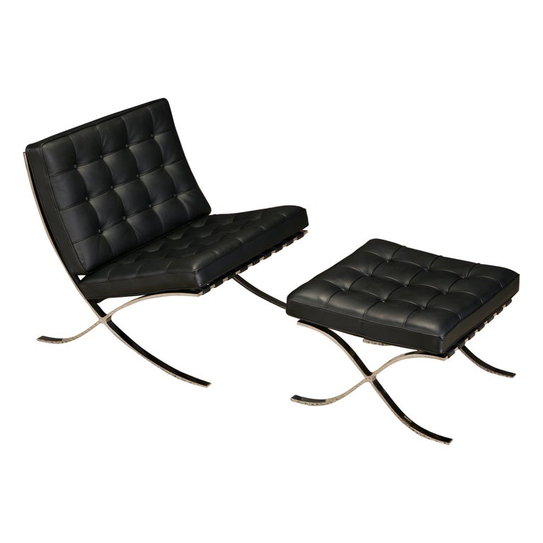 Barcelona Lounge Chair & Ottoman by Mies van der Rohe for Knoll Studios, Signed For Sale