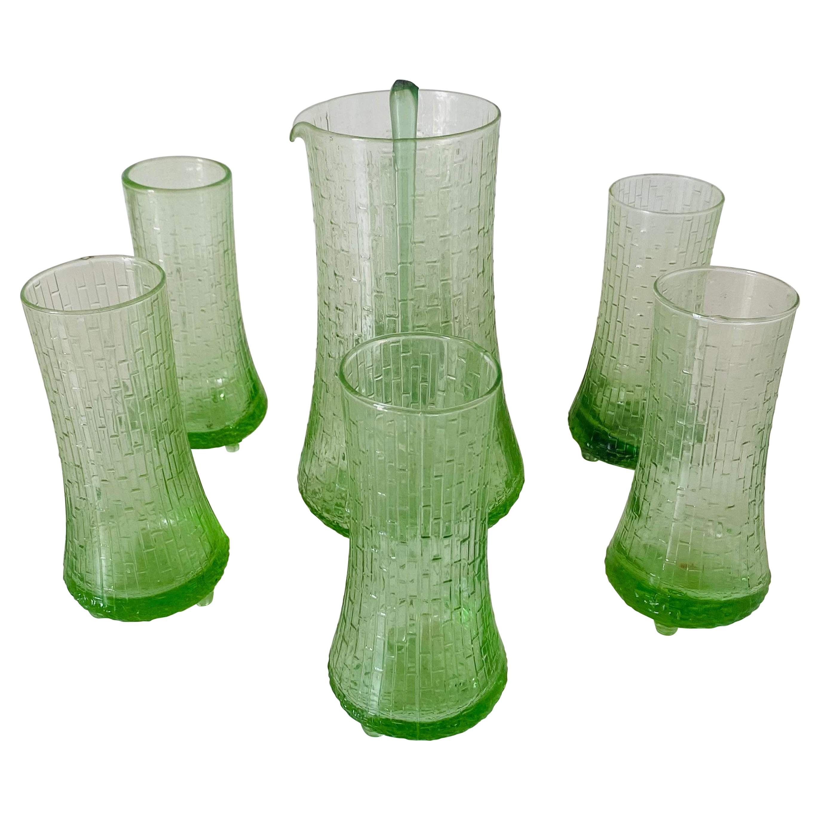 Vintage Green Glass Cocktail Set, Italy 1960s
