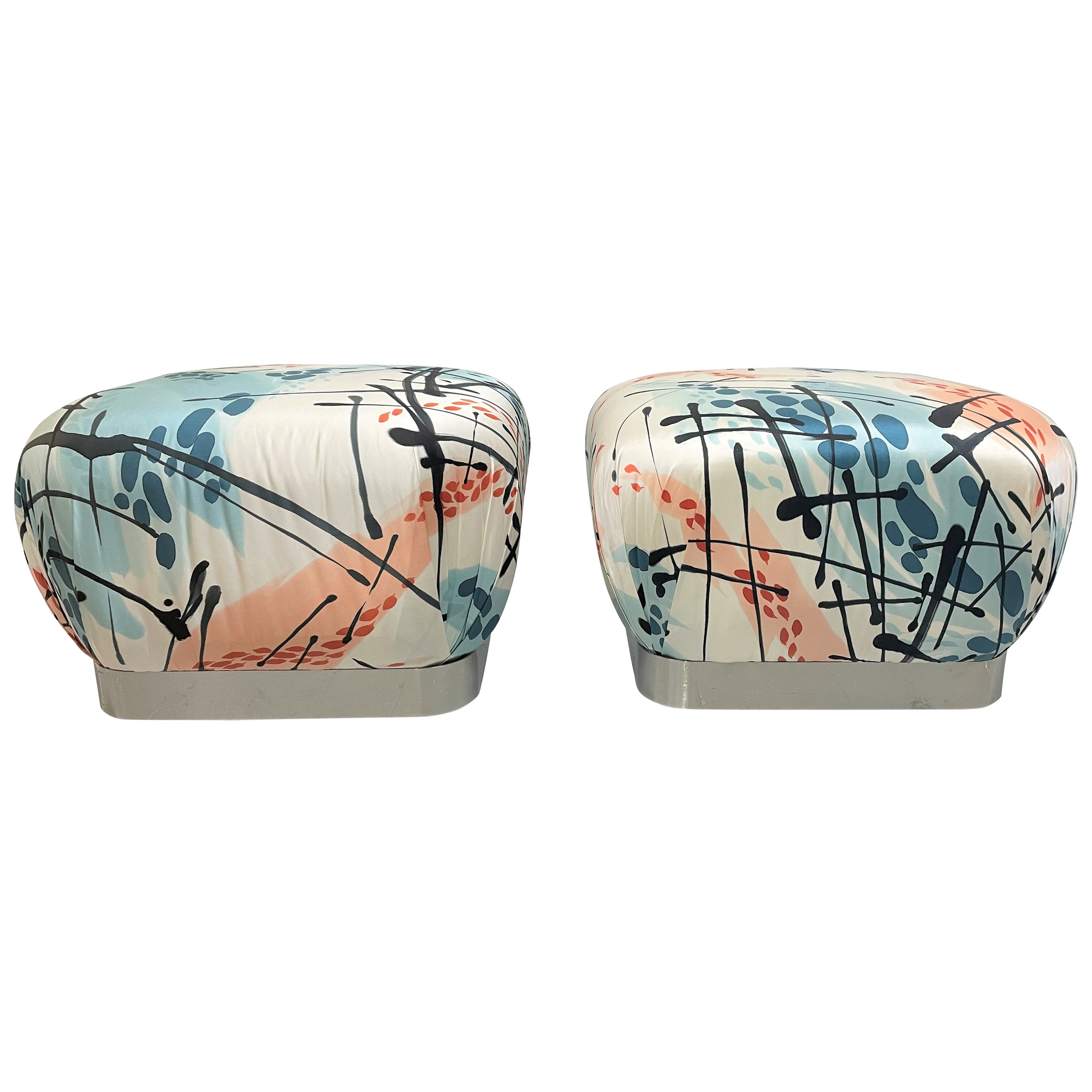 Karl Springer Pair of Souffle Ottomans For Sale