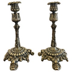 Pair of Antique Regency Quality Ornate Brass Candlesticks